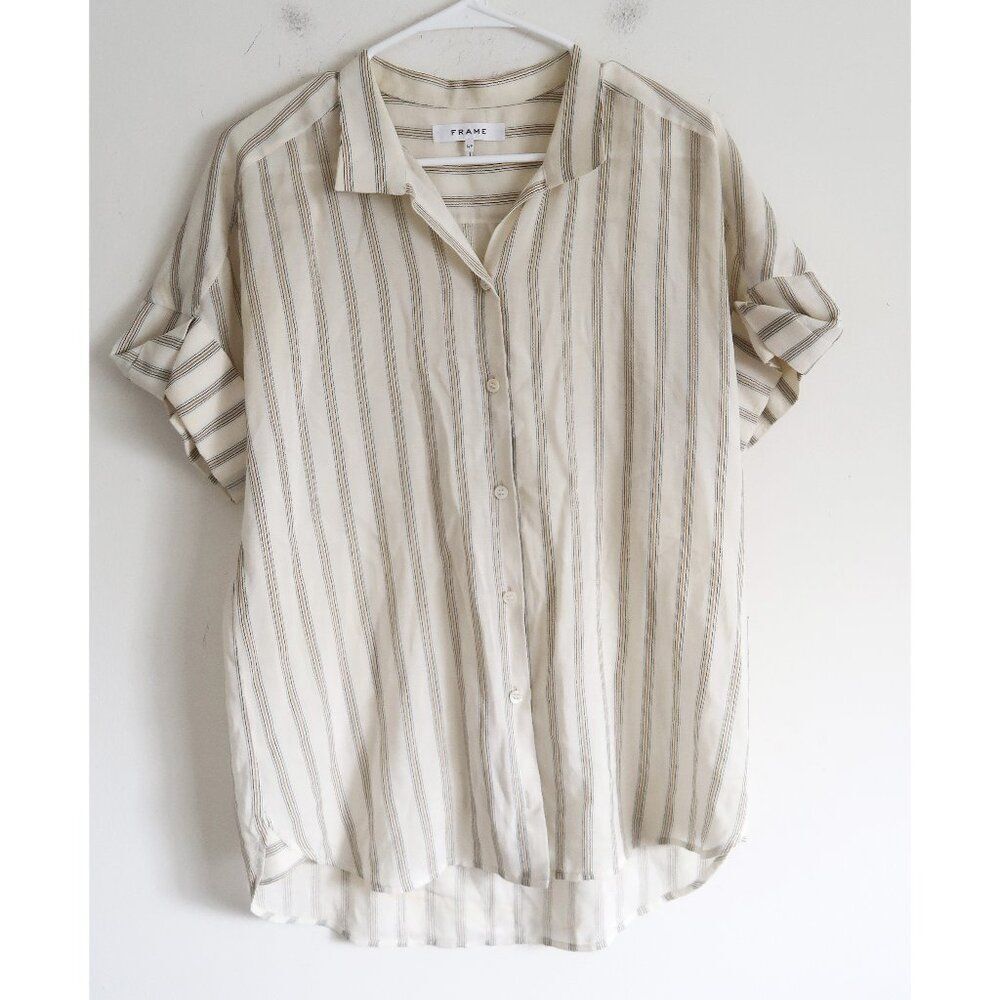 FRAME Striped Button-Up Long Sleeve Blouse - Size SP